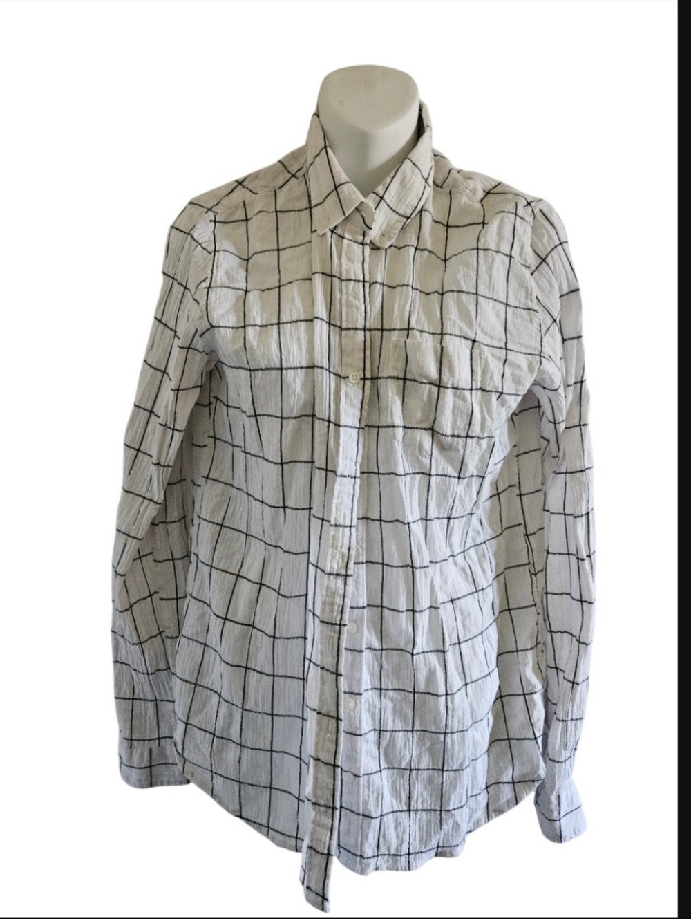 Trovata White Button-Up Shirt with Black Windowpane Grid